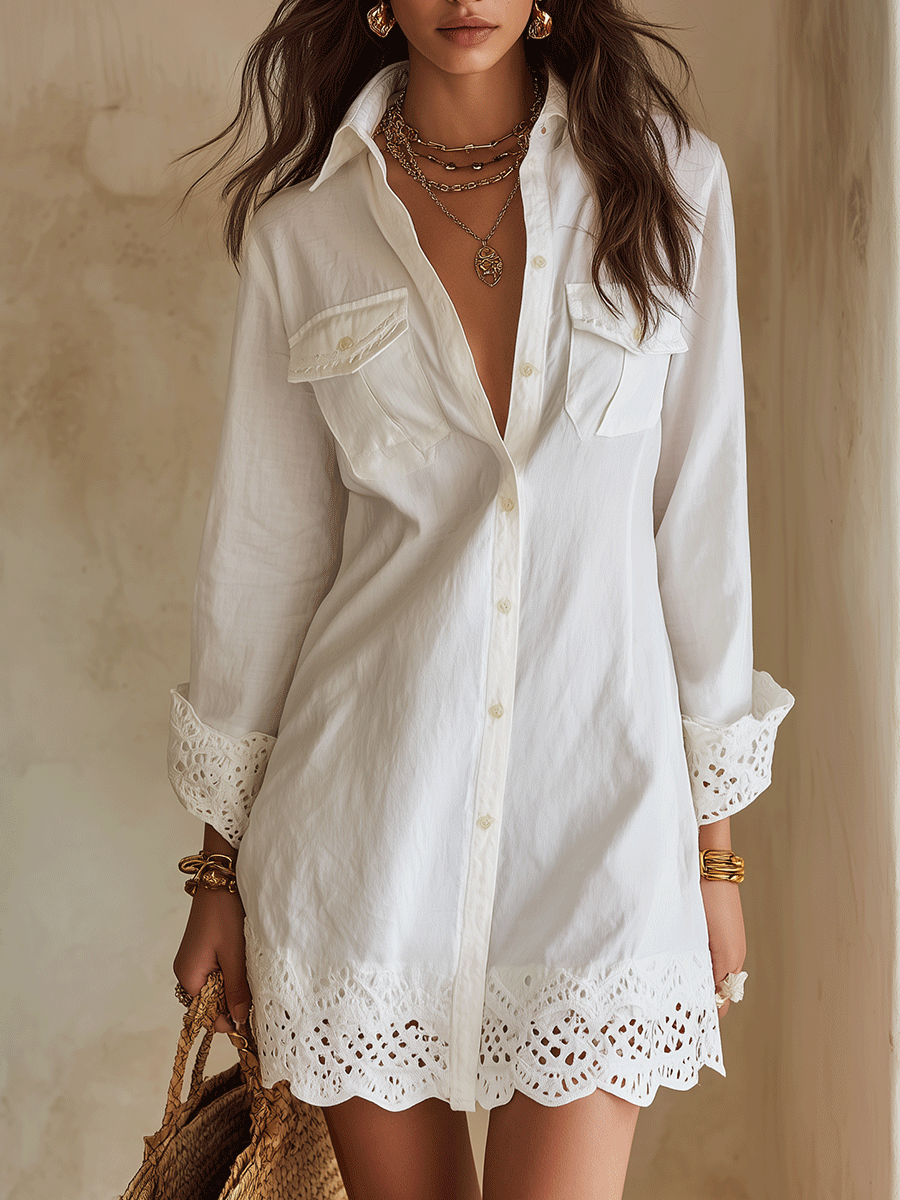 Marina | Eyelet Hem Resort Shirt Dress for Women