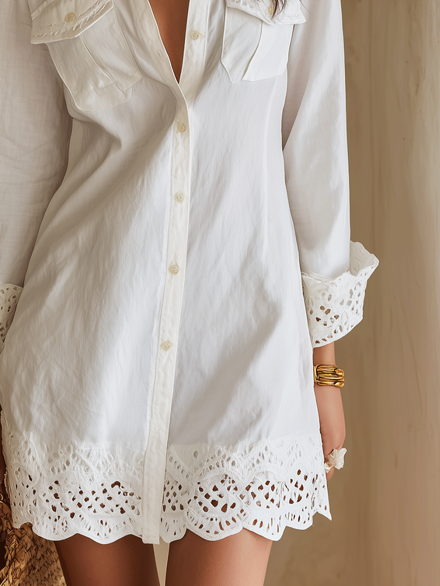 Marina | Eyelet Hem Resort Shirt Dress for Women