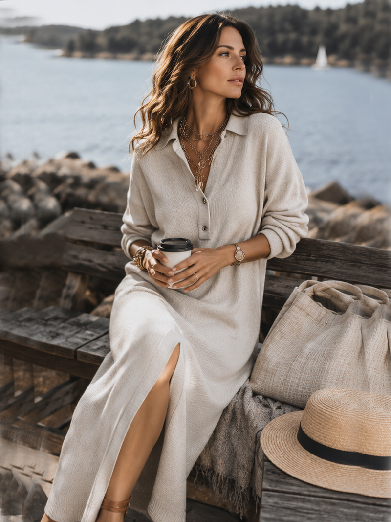 Seraphine | Collared Long-Sleeve Midi Dress
