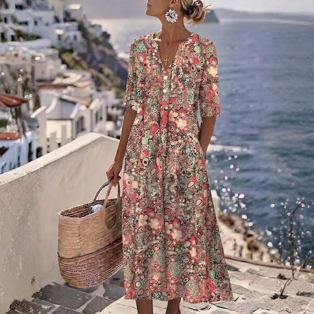 Janice | Elegant Summer Midi Dress with Belly Cover for Women