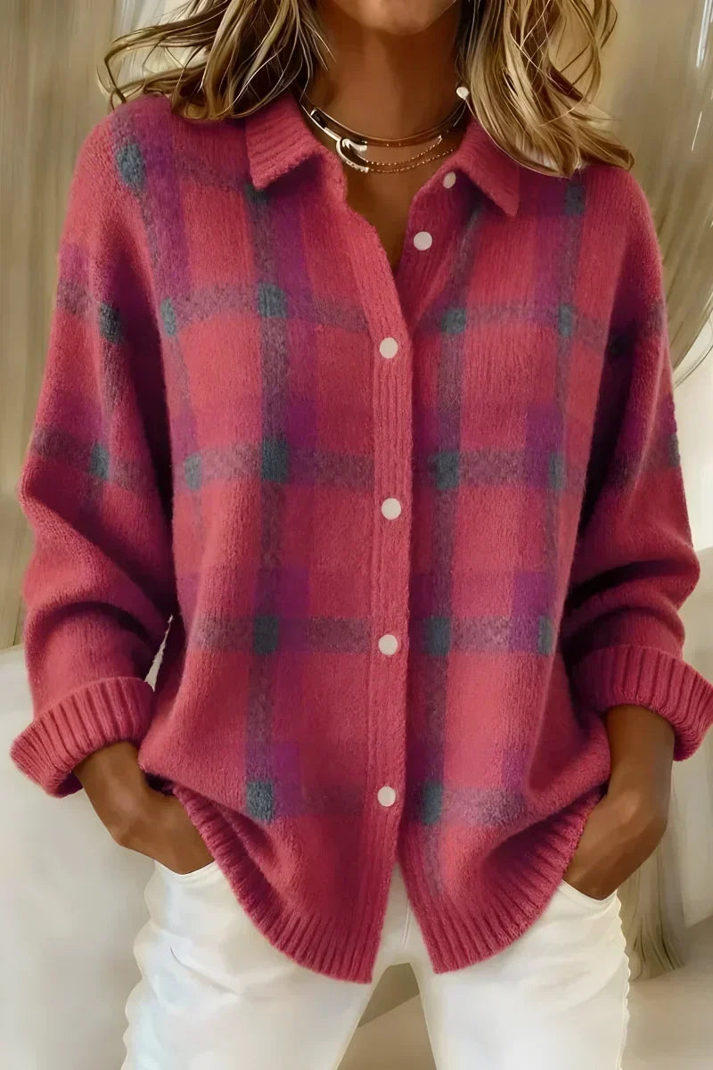 Ashley | Collared Plaid Cardigan for Women