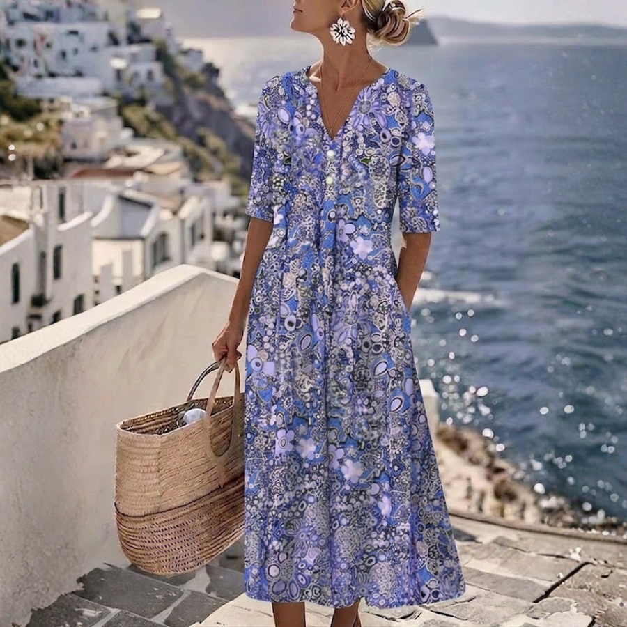 Janice | Elegant Summer Midi Dress with Belly Cover for Women