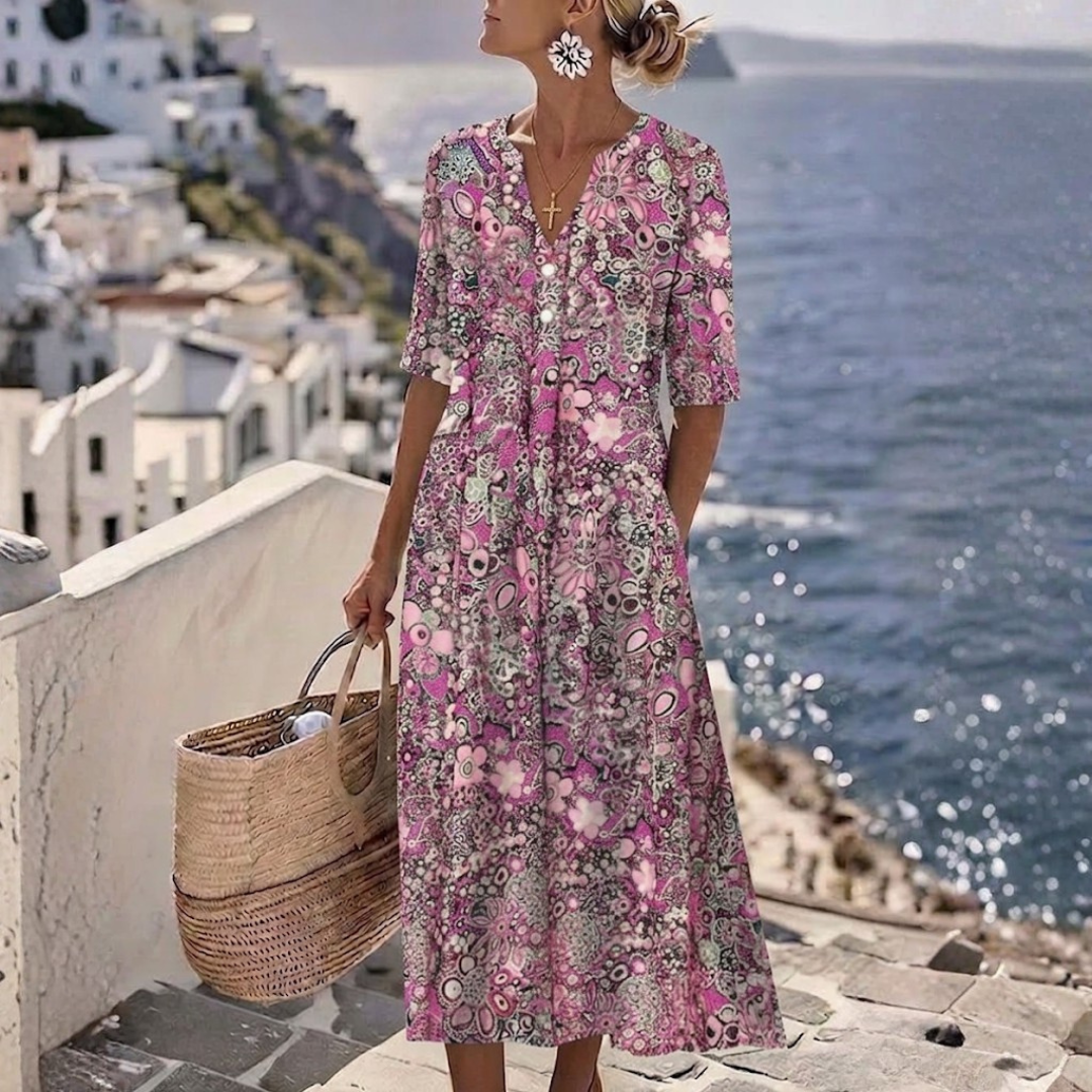 Janice | Elegant Summer Midi Dress with Belly Cover for Women
