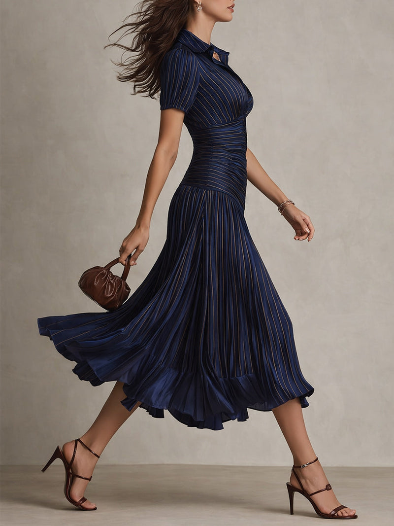 Lucia | Pleated Stiped Midi Dress