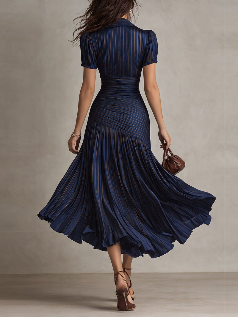 Lucia | Pleated Stiped Midi Dress