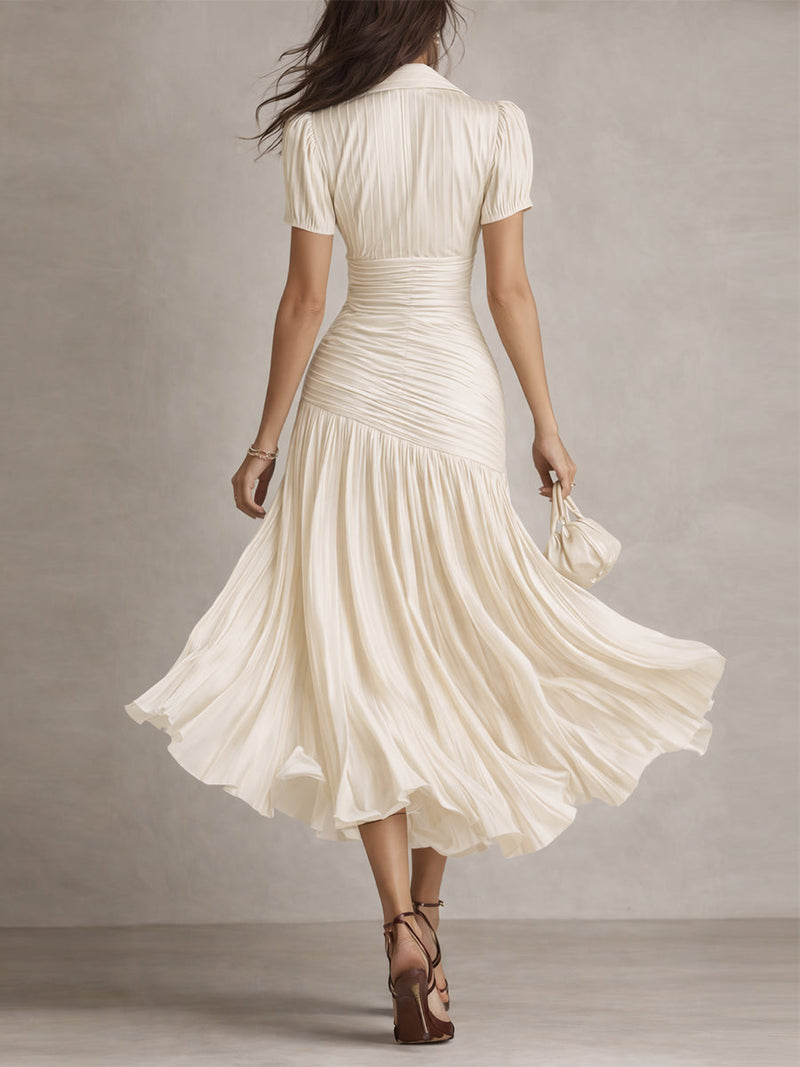 Lucia | Pleated Stiped Midi Dress