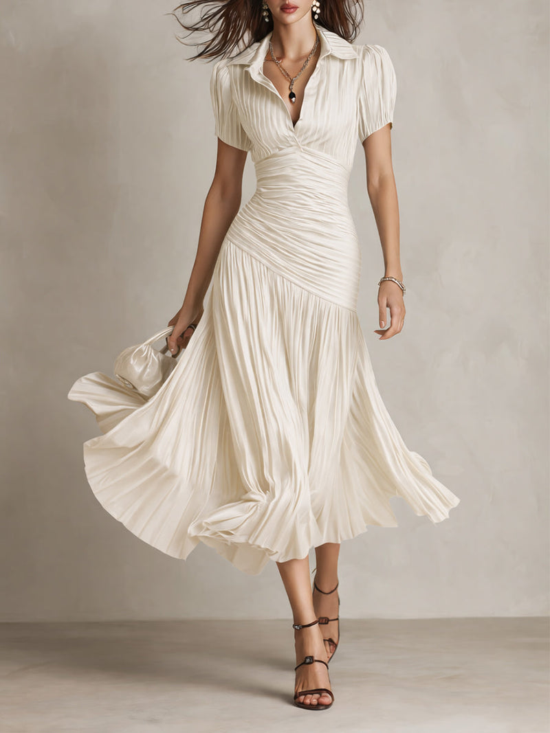 Lucia | Pleated Stiped Midi Dress