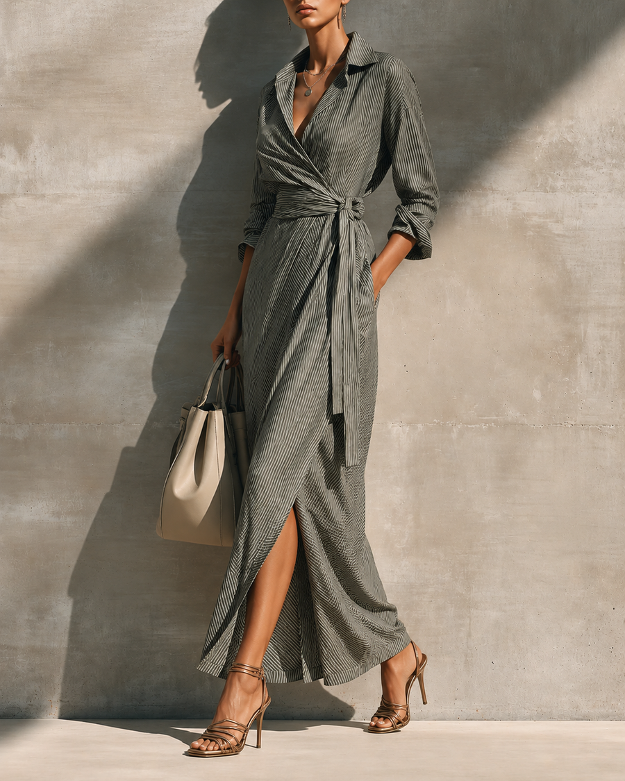 Blessie | Striped Long-Sleeve Shirt Maxi Dress