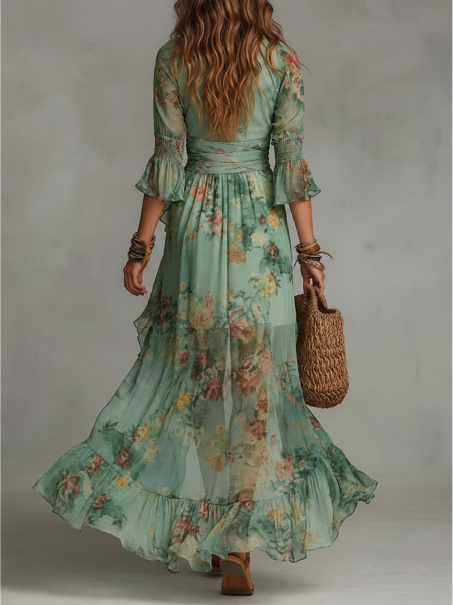 Celeste | Floral Ruffle Wrap Dress