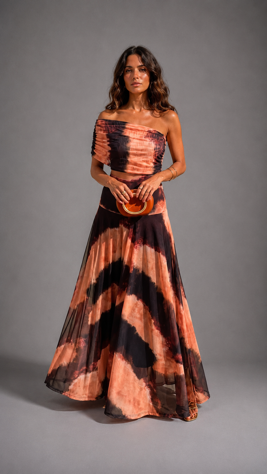 Bianca | Orange & Brown Print Maxi Dress for Women
