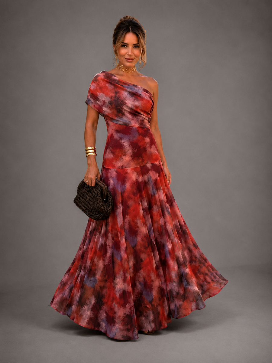 Valentina | Watercolor Off-Shoulder Maxi Dress for Women