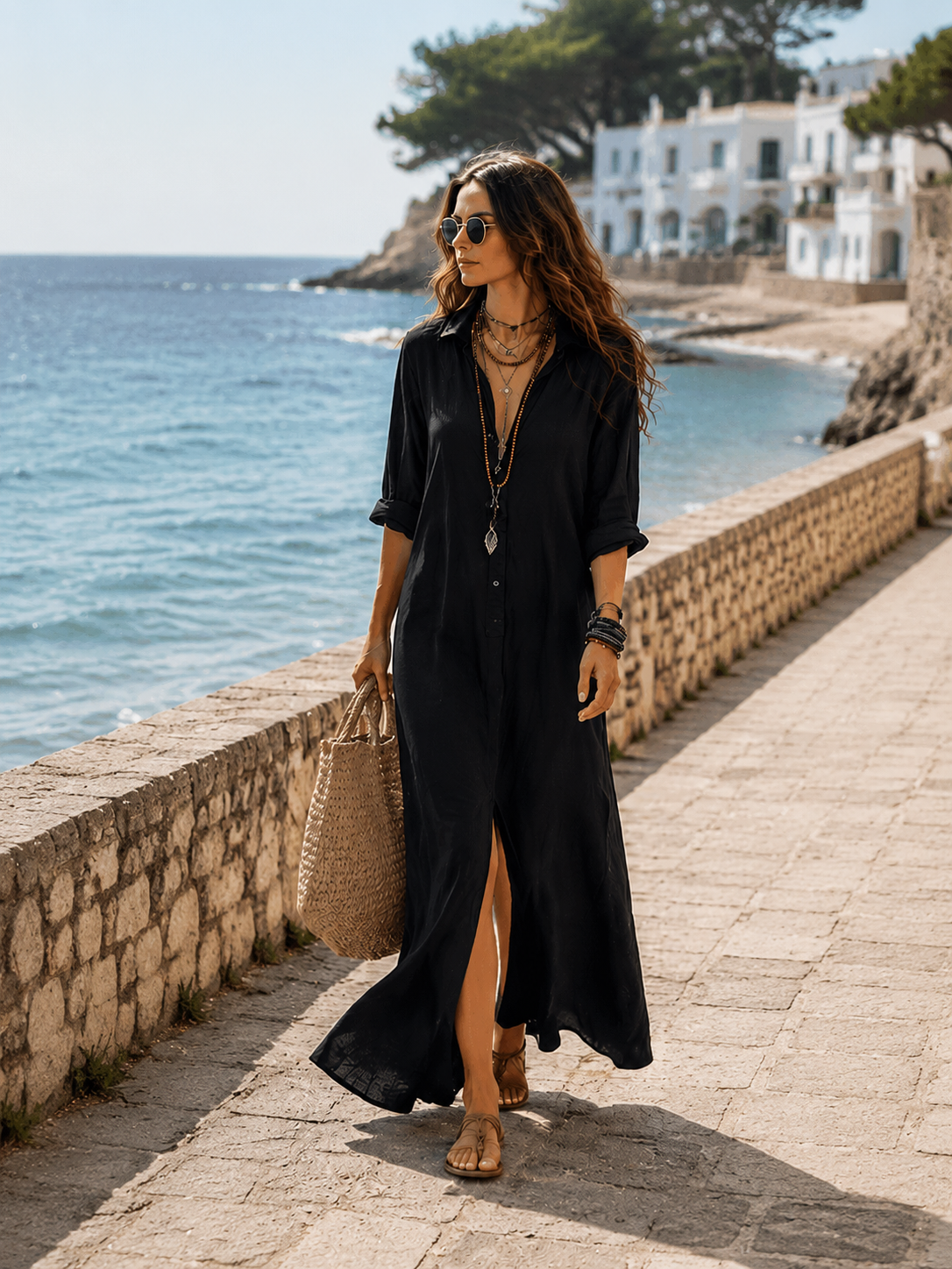 Naomi | Button-Front Bohemian Maxi Dress for Women