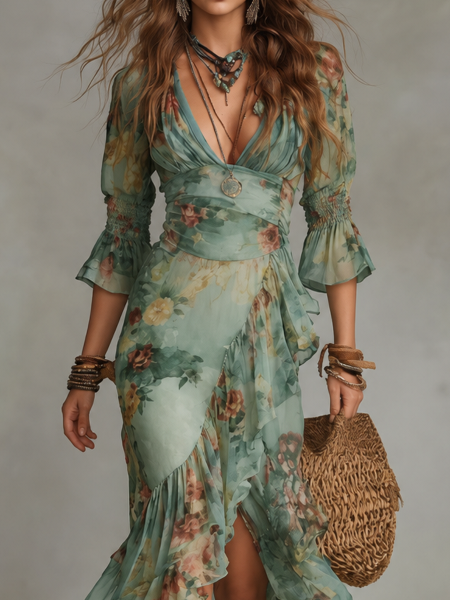 Celeste | Floral Ruffle Wrap Dress