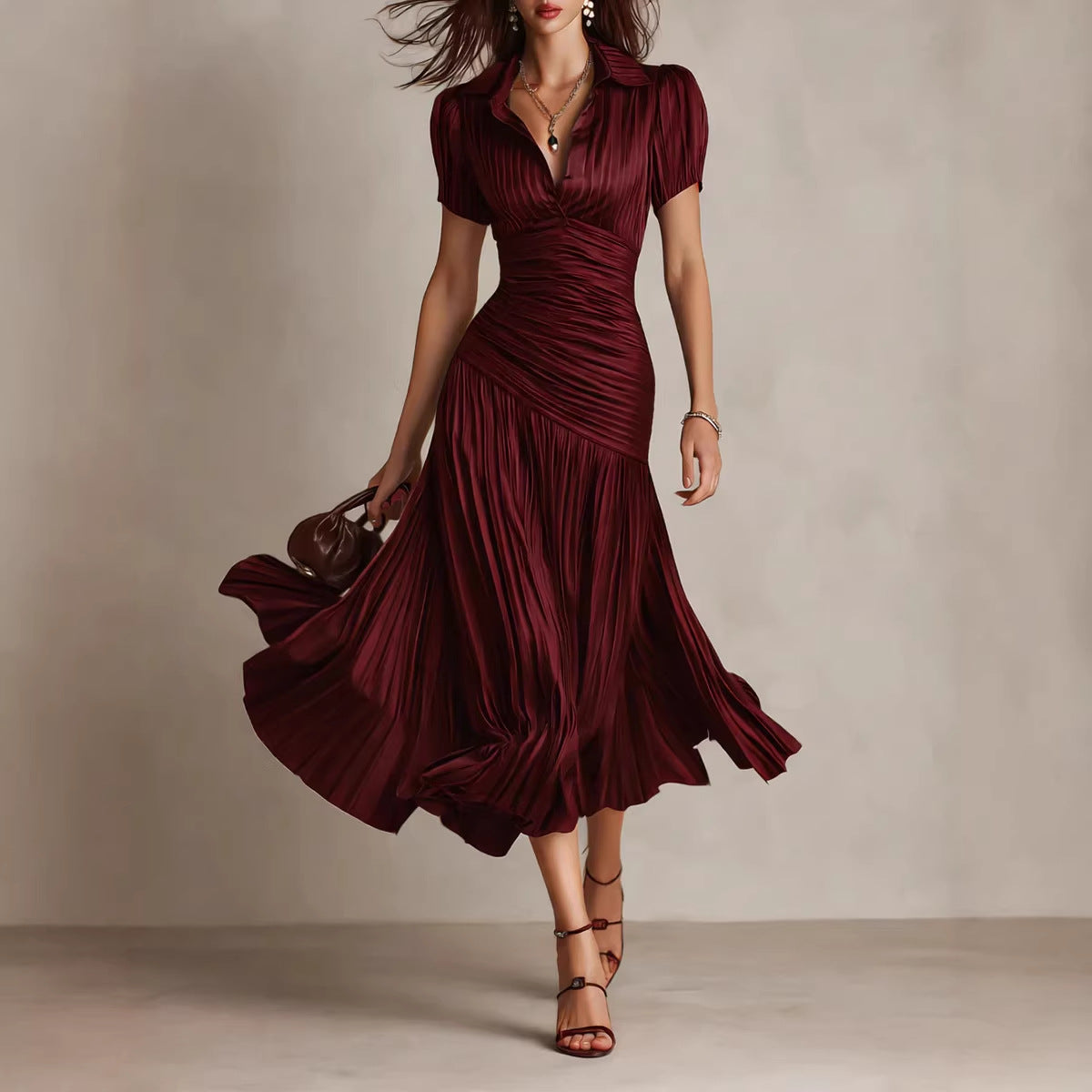 Lucia | Pleated Stiped Midi Dress
