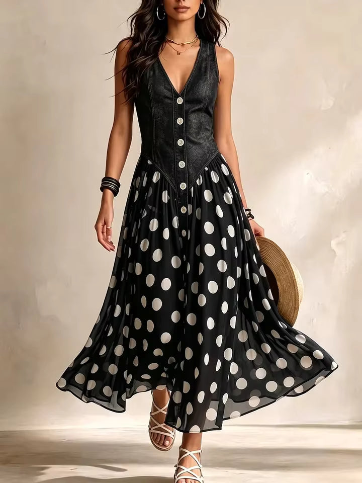 Juliette | Polka Dot Chiffon Button Maxi Dress for Women