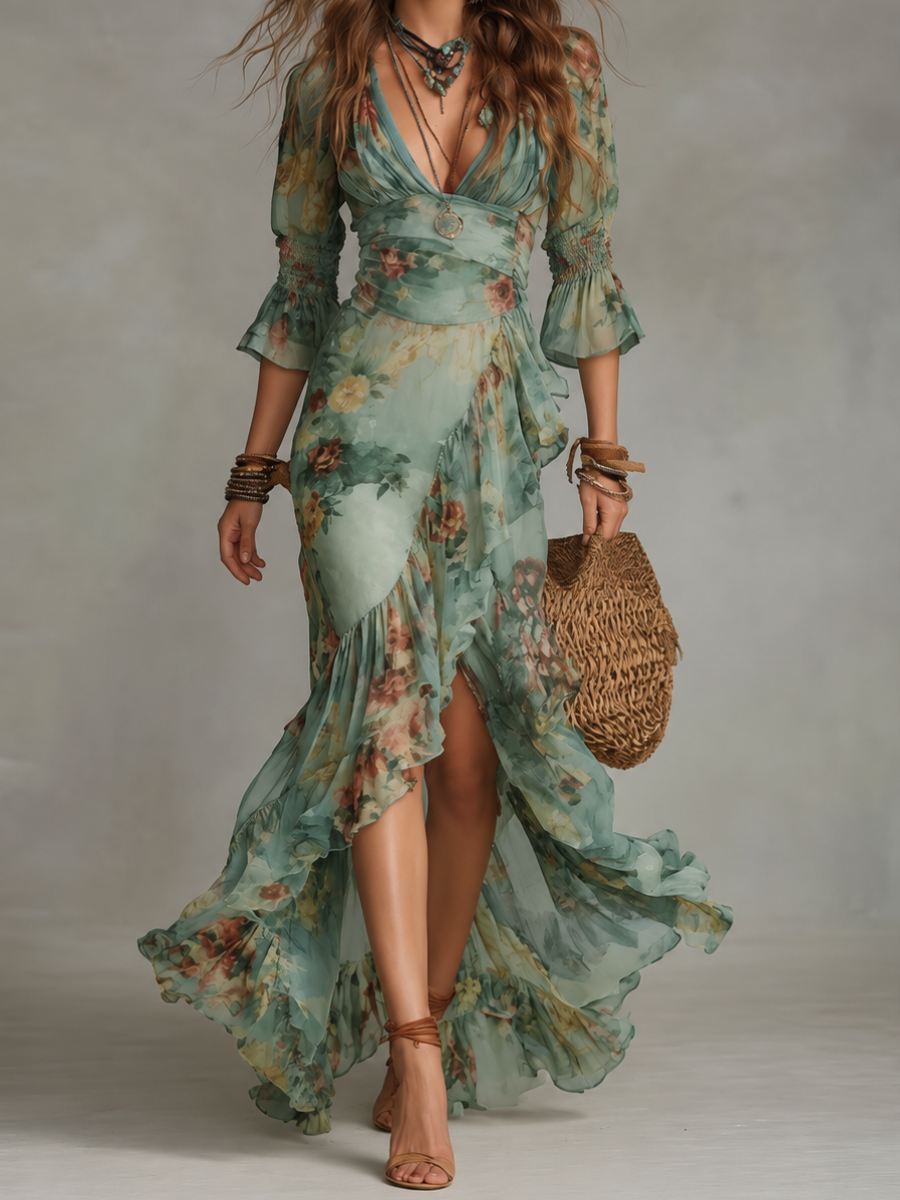 Celeste | Floral Ruffle Wrap Dress