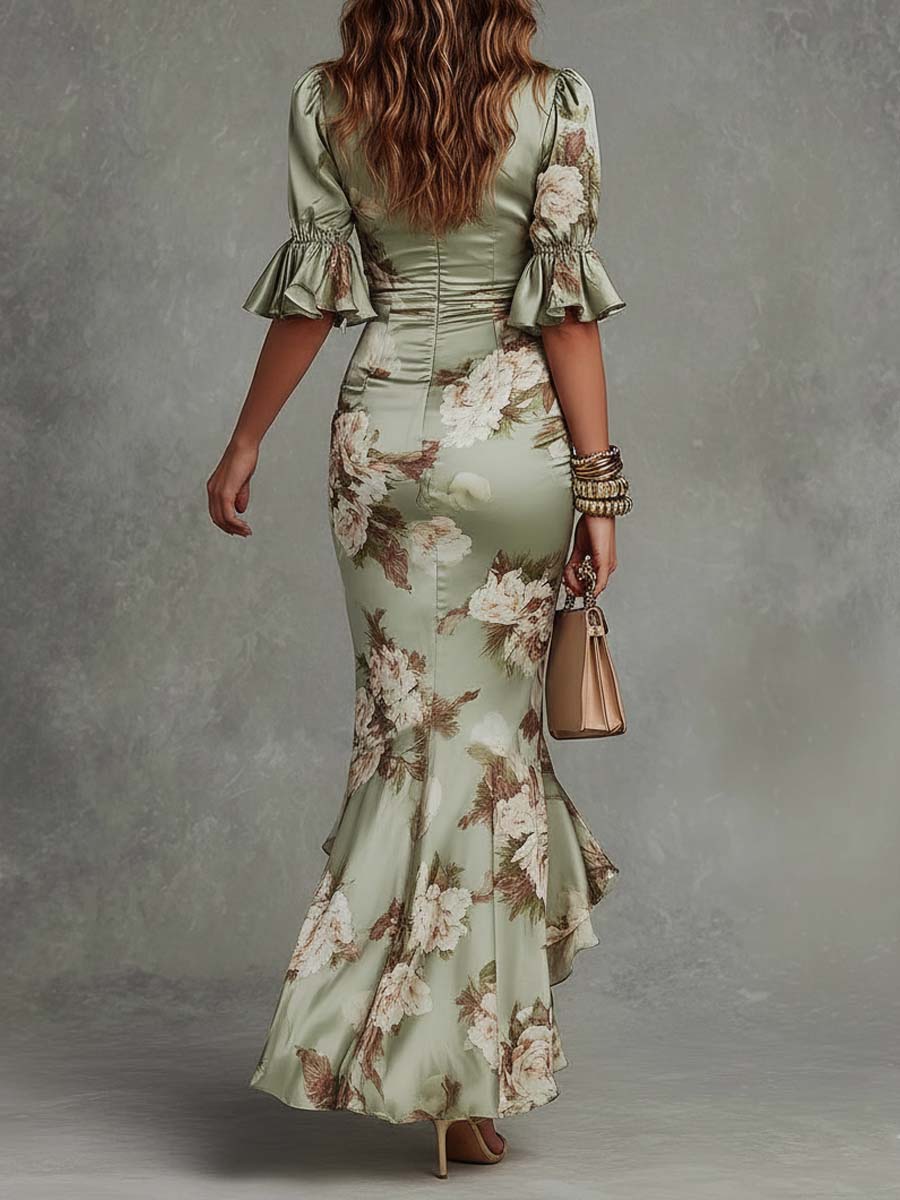 Vivienne | Bell Sleeve Satin Maxi Dress for Women