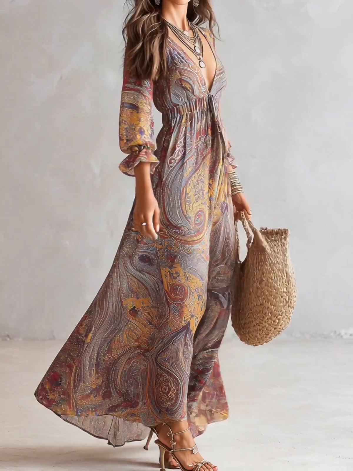 Emeline | Paisley Print Chiffon Maxi Dress for Women