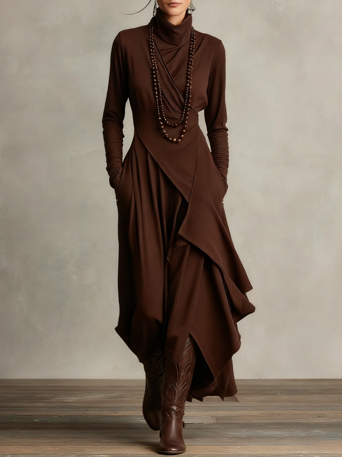Genevieve | Turtleneck Draped Maxi Dress for Women