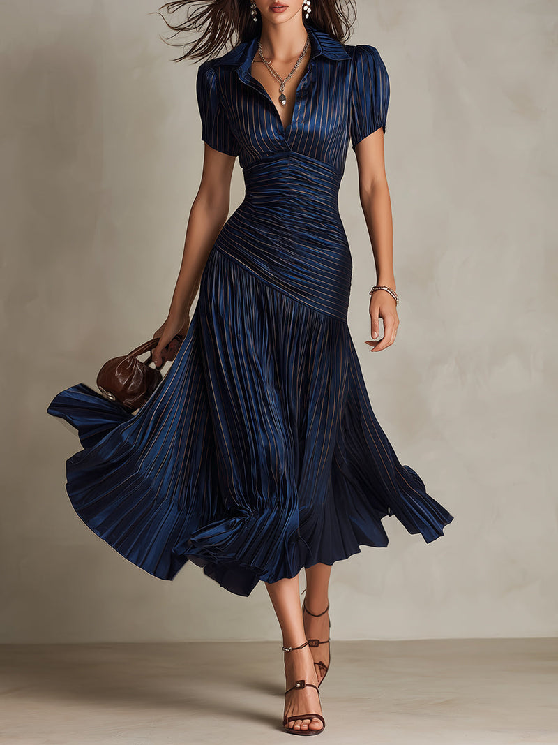 Lucia | Pleated Stiped Midi Dress