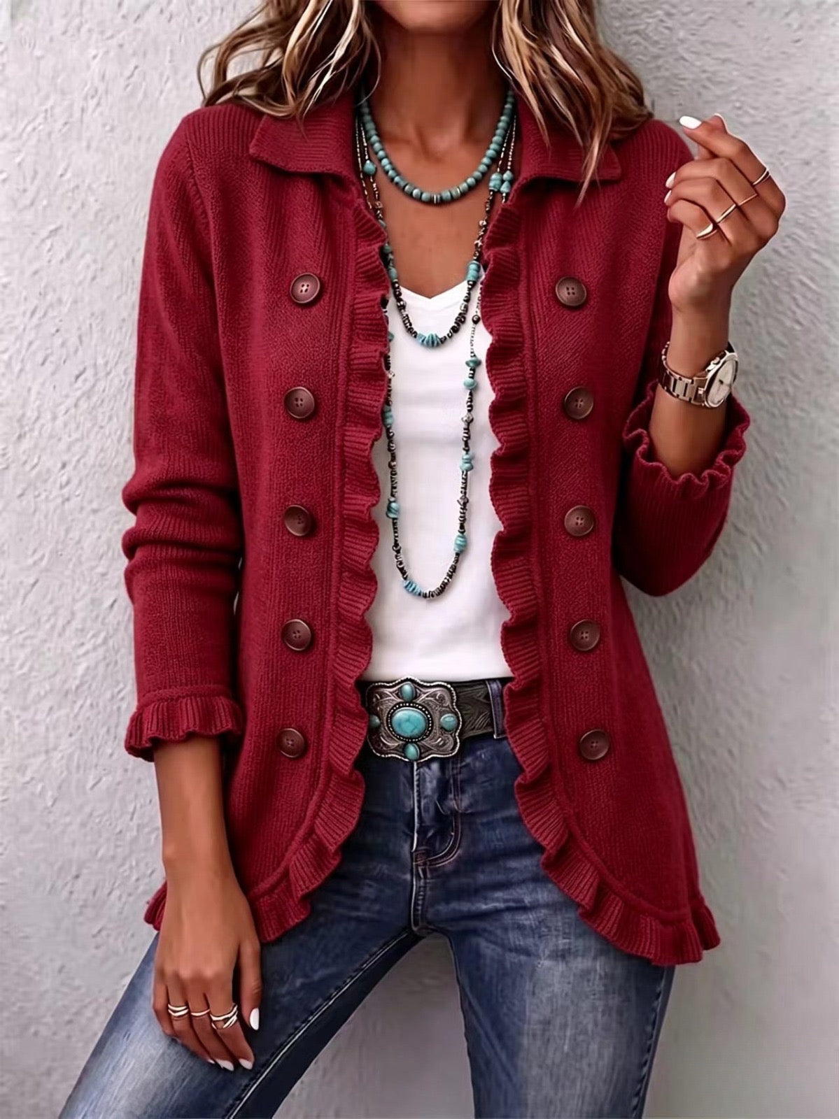 Rosalie | Ribbed Knit Ruffle Jacket for Women