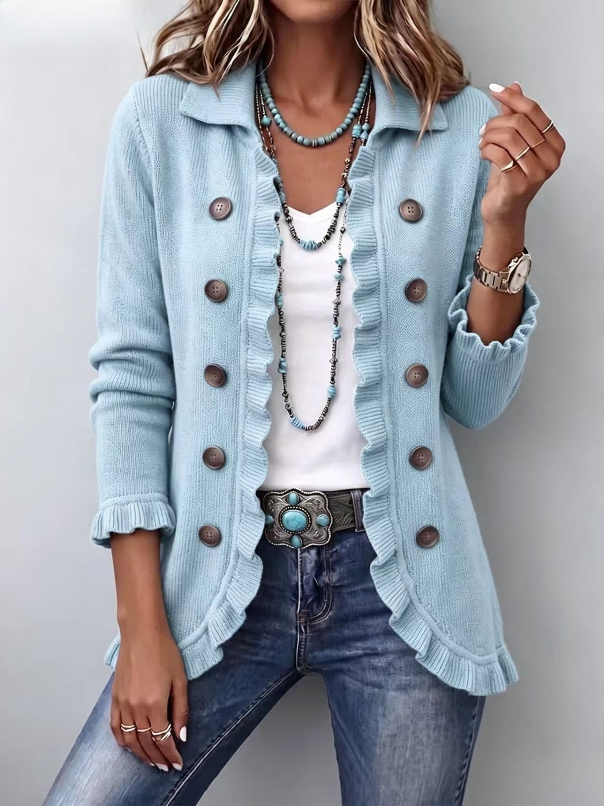 Cecilia | Ribbed Knit Ruffle Jacket for Women