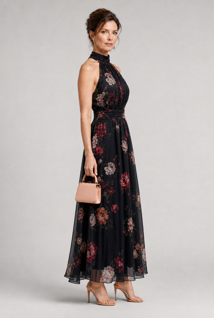 Sior | Floral Halter Neck Midi Dress