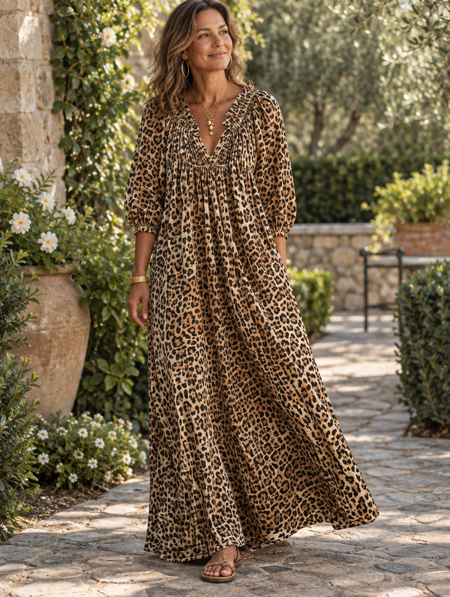 Marissa | Leopard Print V-Neck Maxi Dress for Women