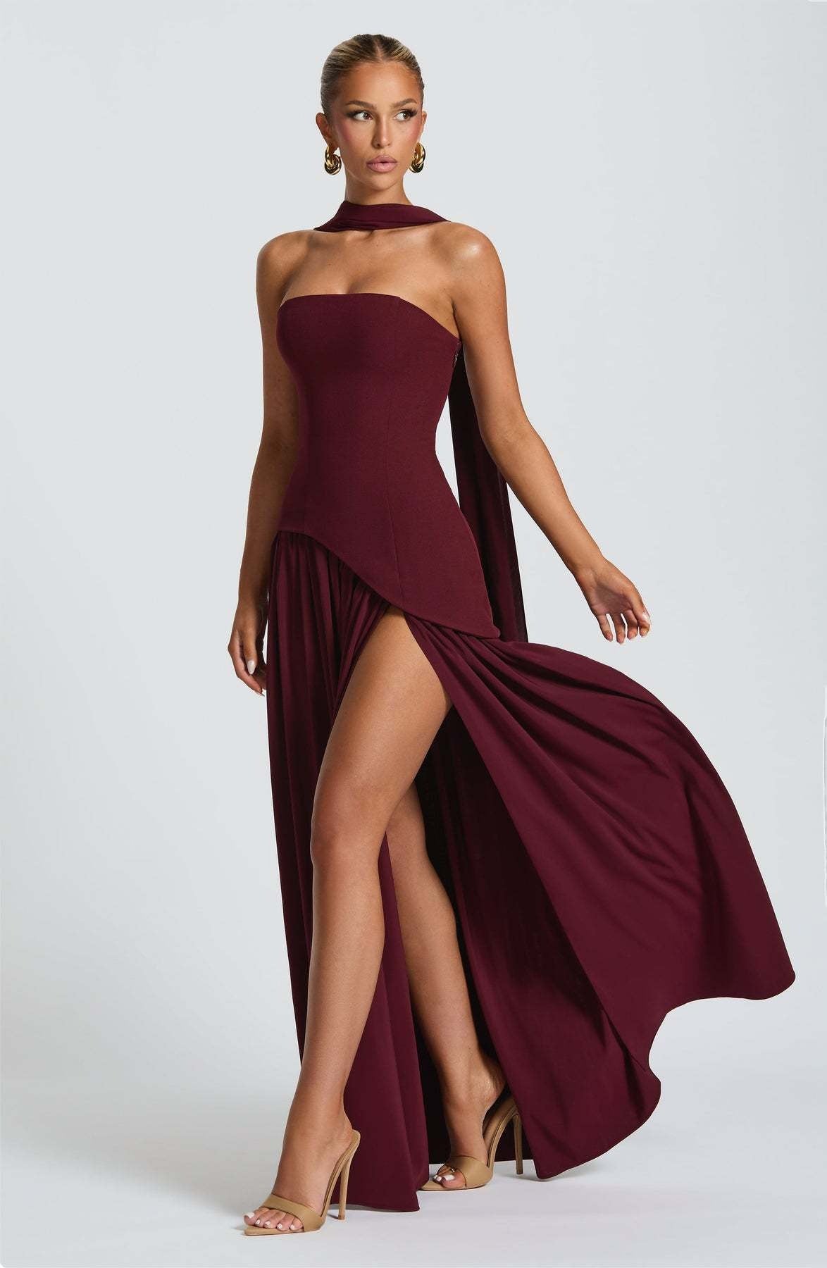Lina | Strapless Maxi Dress with High Slit for Women