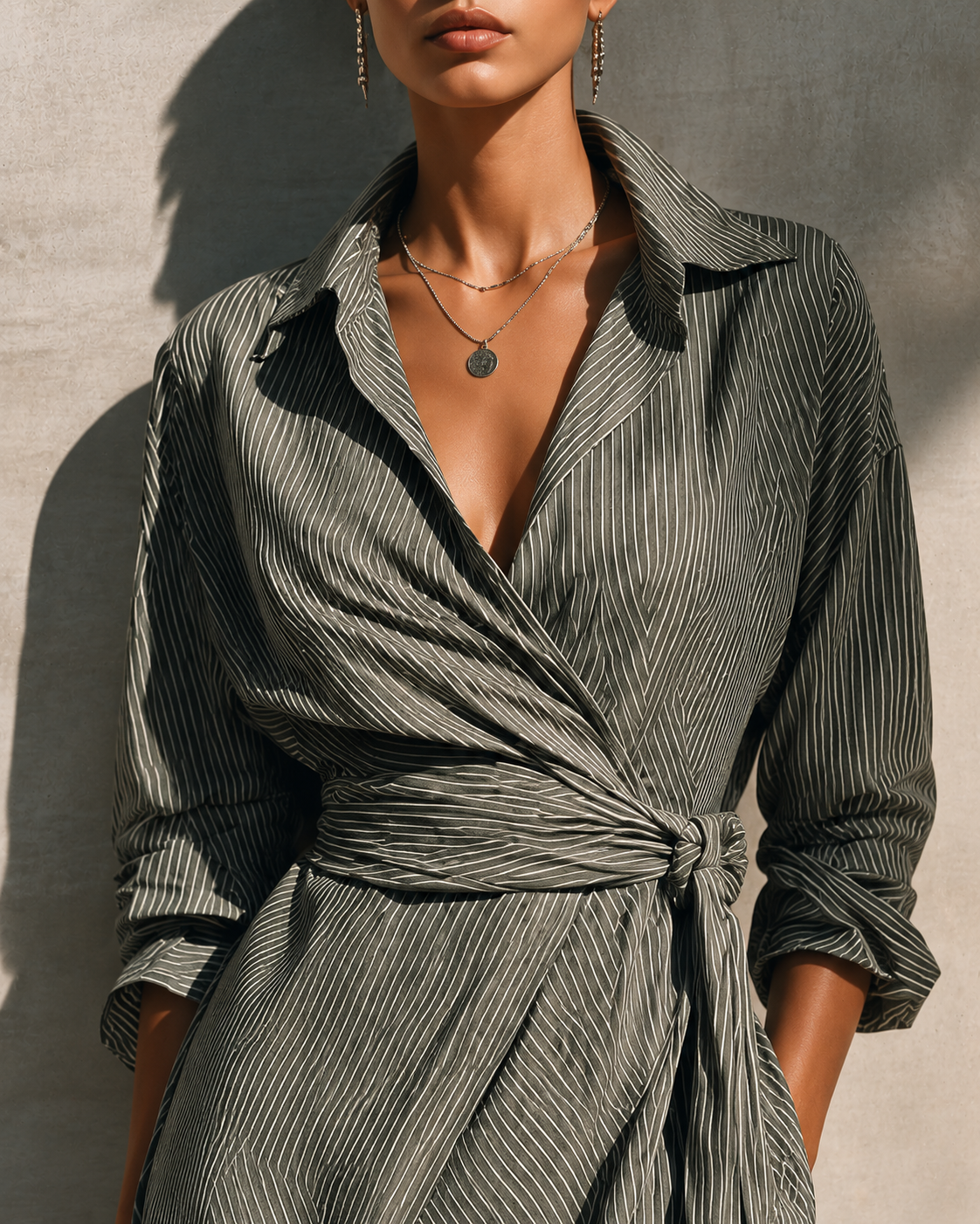 Blessie | Striped Long-Sleeve Shirt Maxi Dress
