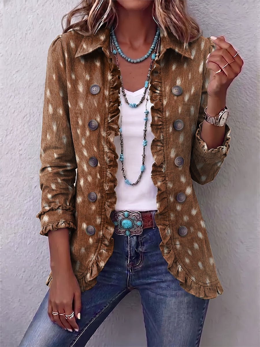 Nolinda | Bohemian Animal-Print Ruffled Jacket for Women
