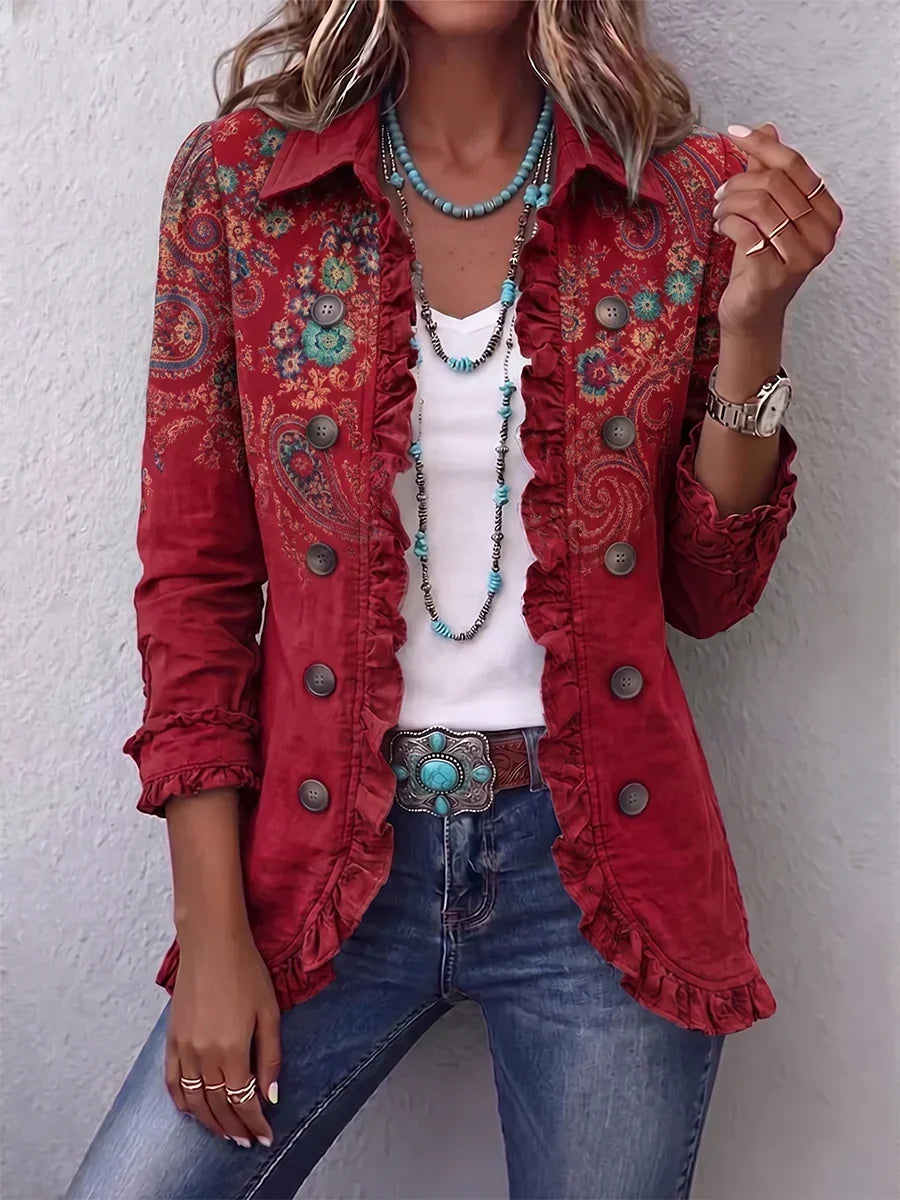 Fayrene | Bohemian Paisley Ruffle Jacket for Women