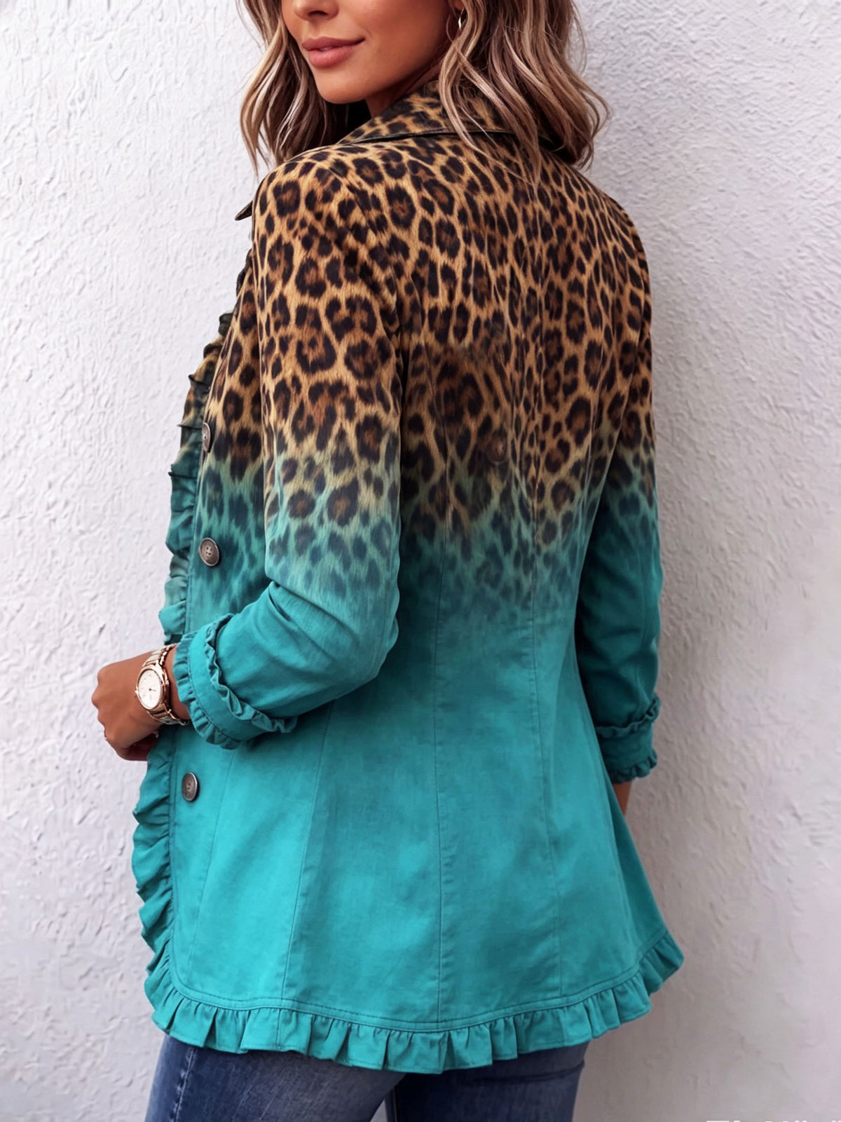 Elspeth | Leopard Ombre Ruffle Blazer Jacket for Women