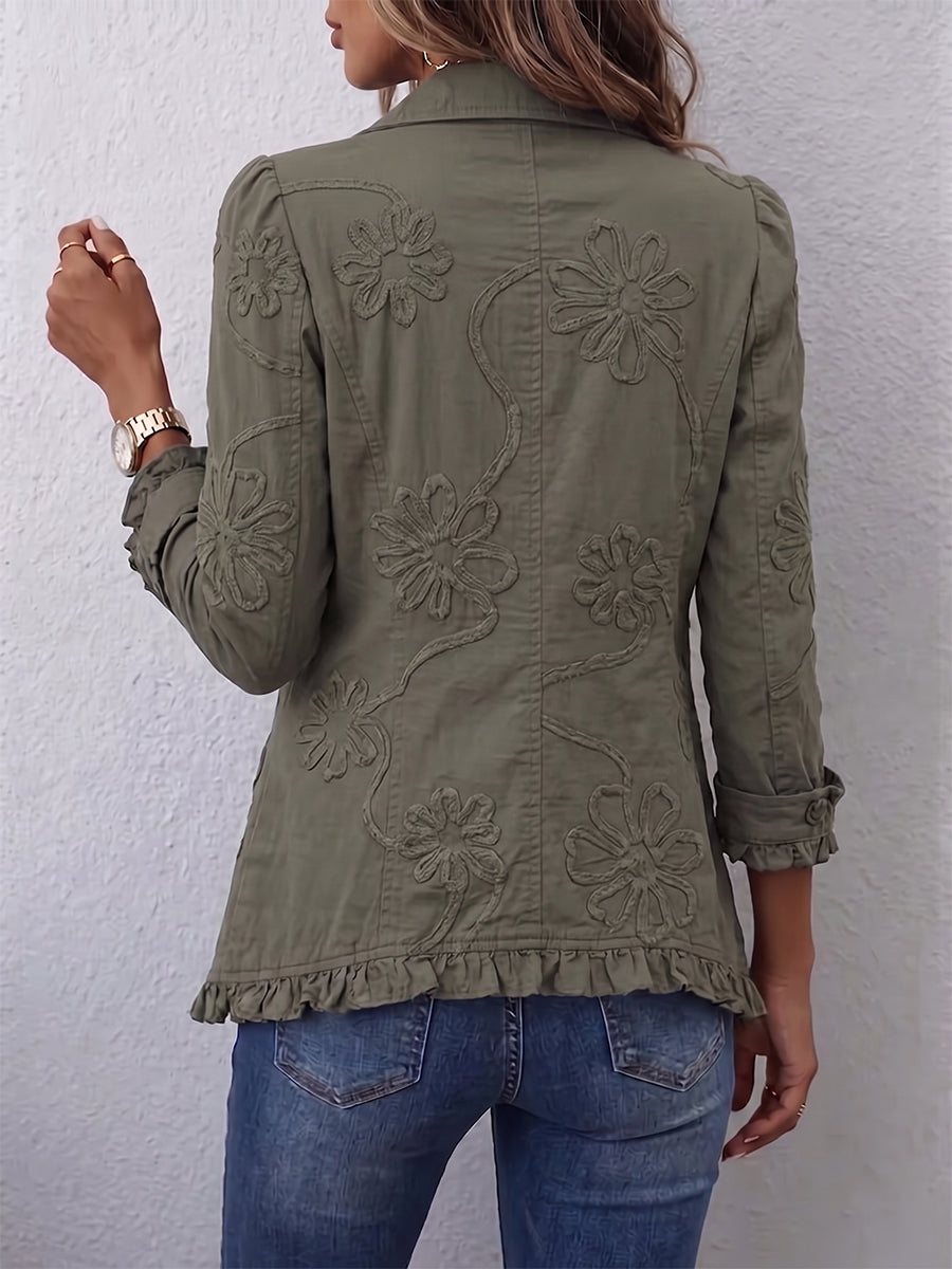 Kamberly | Floral Embroidered Ruffle Utility Jacket for Women