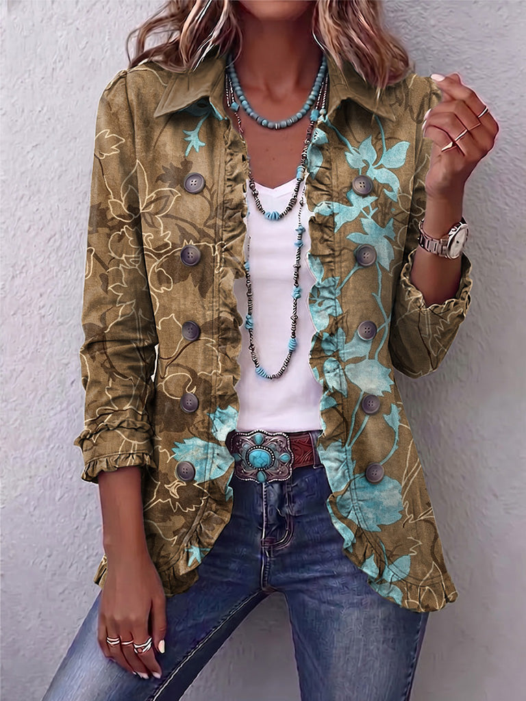 Sundara | Boho Gradient Floral Ruffle Jacket for Women