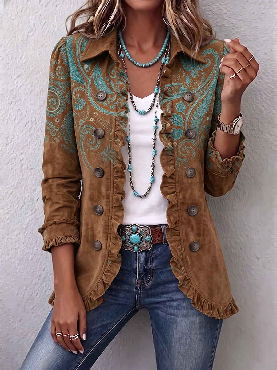 Goldenridge | Paisley Print Ruffle Jacket for Women