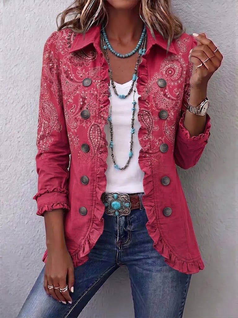 Anouk | Vintage Paisley Print Ruffled Jacket for Women