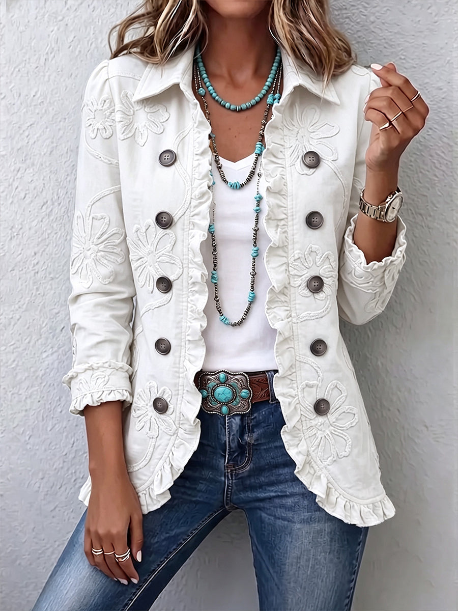 Marisol | Floral Embroidered Utility Ruffled Jacket for Women