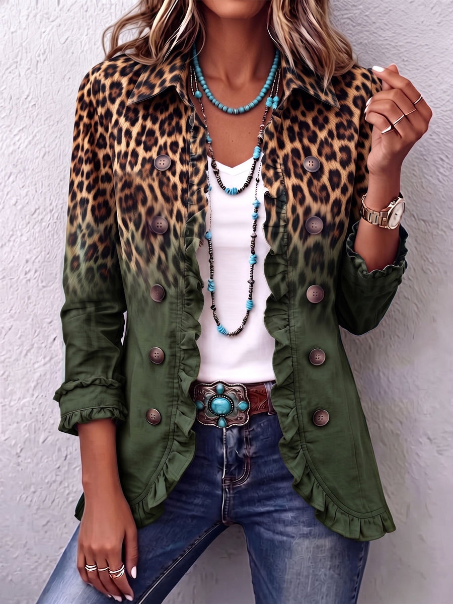 Rowena | Leopard Ombre Ruffle Blazer Jacket for Women